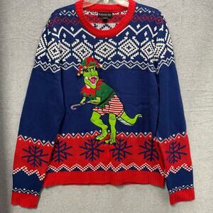 Men's Blizzard Bay T Rex Elf With Bells Christmas Holiday Sweater Size Large